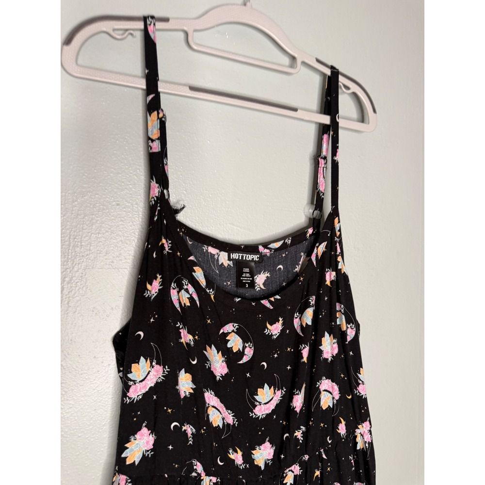 Hot Topic Celestial Moon Star Floral Tiered Sun Dress Black Plus Size 3 - Picture 5 of 6